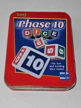 Phase 10 Dice Fundex Game 2004 Red Storage Tin 10 Dice Score Sheet Notepad